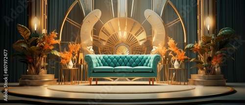Art deco podium in a 1920sthemed lounge for a vintageinspired fashion showcase concept.