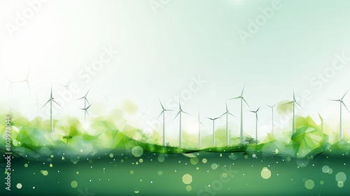 Abstract background with sparse green polygons and linear elements arranged to evoke clean energy production and carbonneutral business operations. photo