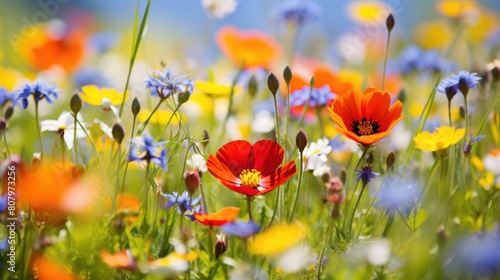 spring meadow bursting with wildflowers 