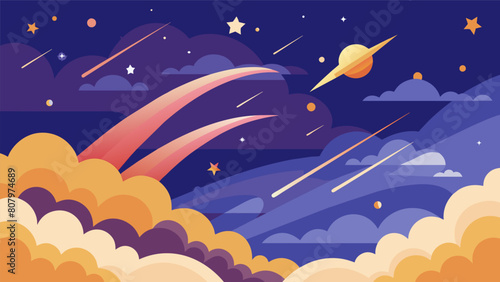 A celestial setting with shooting stars and wispy clouds representing the transcendental and enlightening aspects of ketamine therapy..