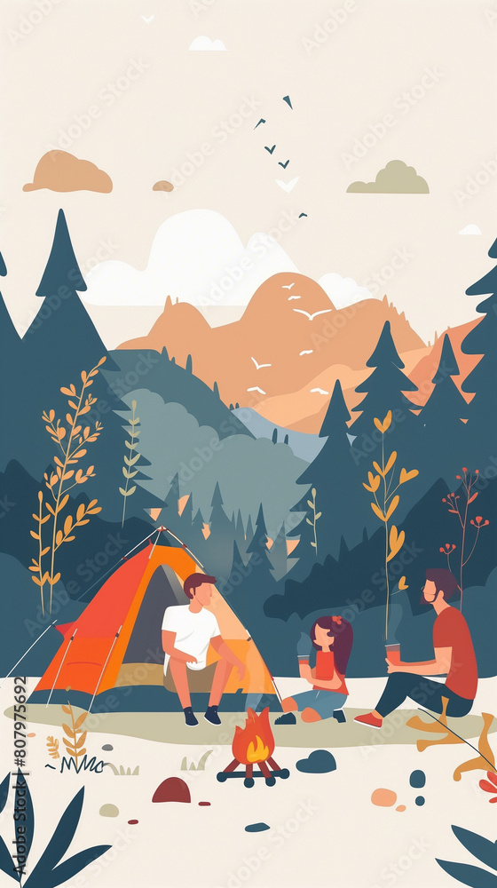 Mountain Camping Adventure: Family Enjoying Nature, Backcountry, Tent in the Outdoors