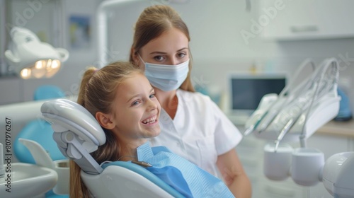 A woman and a little girl in the dentist s office  AI