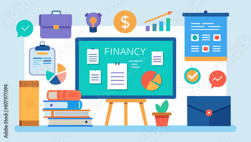 A school bulletin board promoting financial literacy resources and workshops for high school students.. Vector illustration