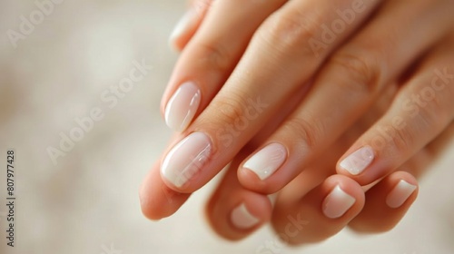 A woman s hands with white and pink nails are shown  AI