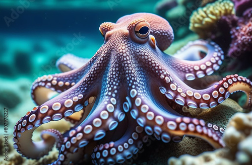 Colorful octopus on the ocean floor © Vasilii