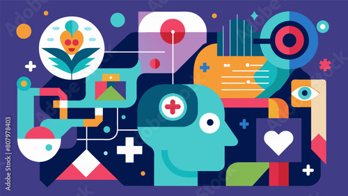 A digital art piece with a combination of abstract shapes and symbols representing the patients complex emotions and thoughts while undergoing theutic.