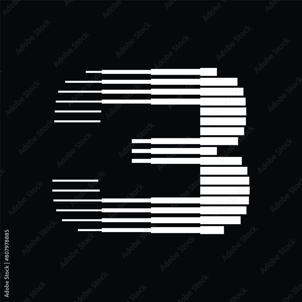 Number 3 with Abstract Line Pattern Number 3 with Abstract Line Pattern