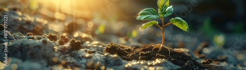 A captivating 3D model of a seed nestled in fertile soil with roots starting to develop, representing the potential for growth ,3D style