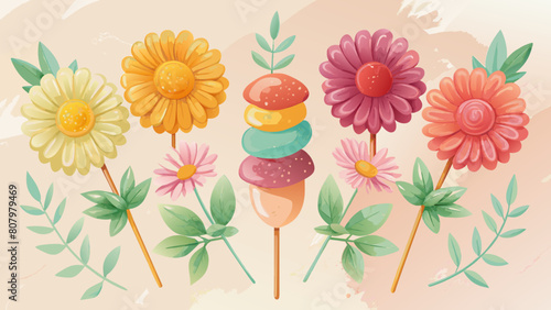 Colorful Vector Illustration of Whimsical Flowers and Fantasy Mushrooms