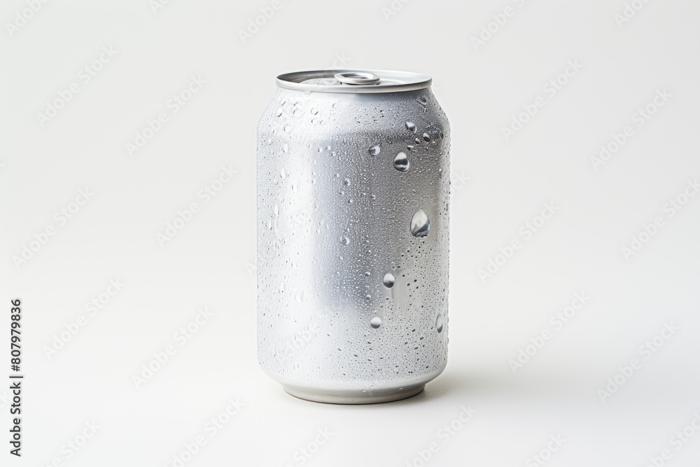 A drink can mockup with water drops for your mockup on white background A drink can mockup with water drops for your mockup on white background