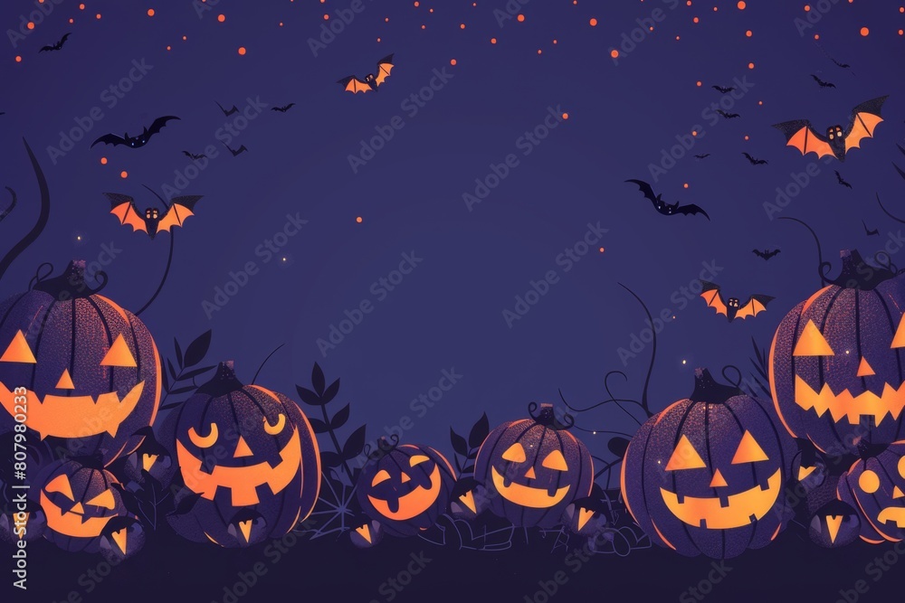 Minimalist Halloween Theme with Geometric Pumpkins and Bats Border

