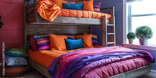 Choose ageappropriate sturdy beds like bunk beds loft beds or trundle beds. Concept Choosing age-appropriate, sturdy beds like bunk beds, loft beds photo