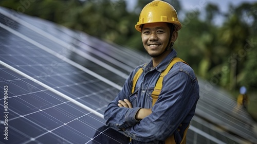 portrait of a construction worker solar panel