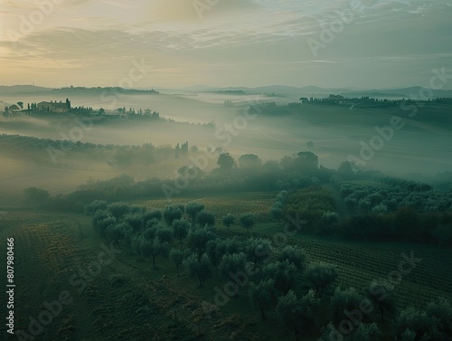 Misty Tuscan Countryside, Endless Fields, Olive Trees, Vineyards