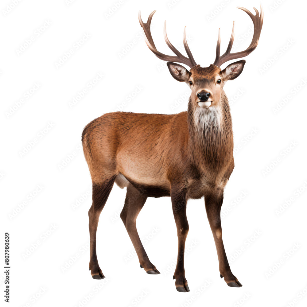 Standing portrait of a red deer, full body animal, isolated on transparent background Standing portrait of a red deer, full body animal, isolated on transparent background