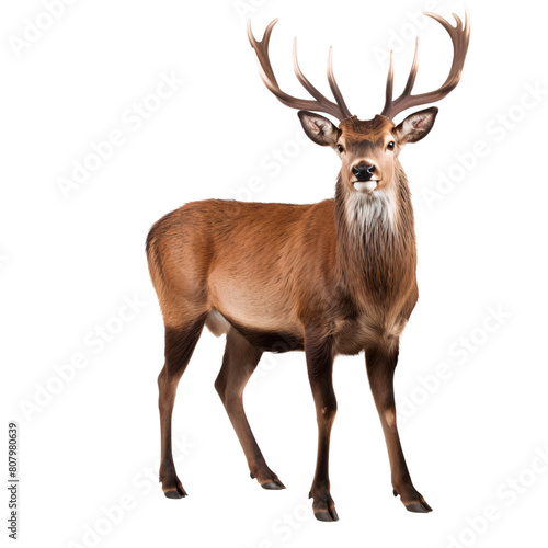 Standing portrait of a red deer, full body animal, isolated on transparent background