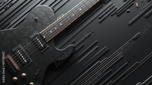 Minimalist Rock Music Theme with Geometric Electric Guitars and Drumsticks Border

 photo