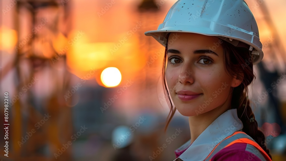Woman in hard hat at work site construction setting. Concept Construction, Woman Power, Worksite, Hard Hat, Professional Woman in hard hat at work site construction setting. Concept Construction, Woman Power, Worksite, Hard Hat, Professional