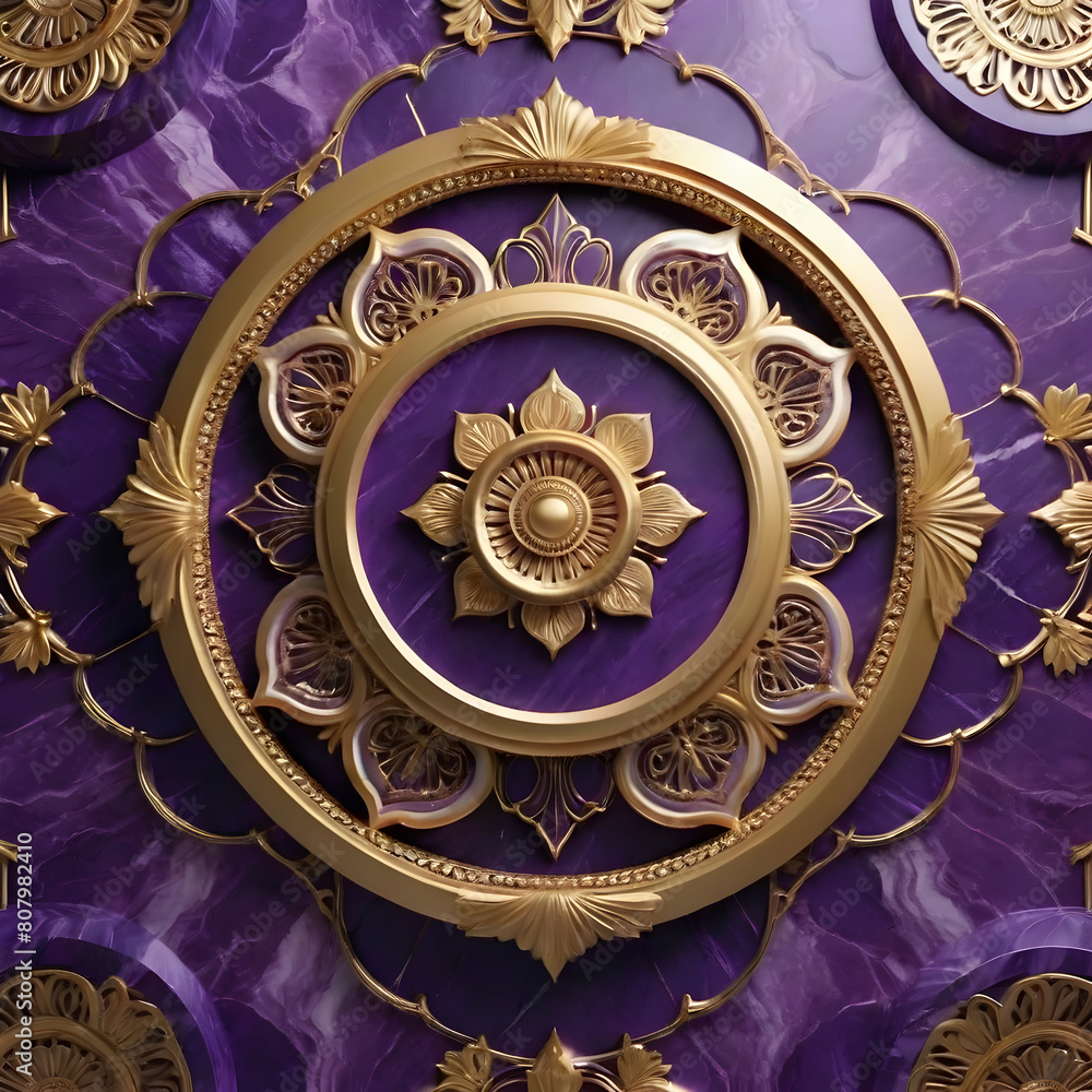 Fototapeta premium Mandala. decorative ornament on a purple marble background.