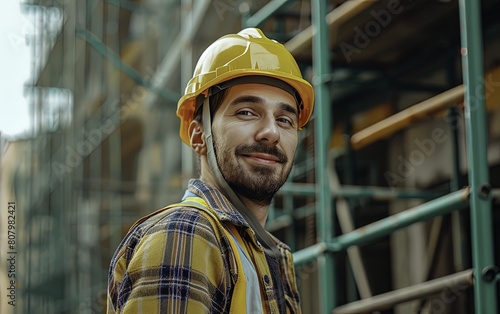 young construction worker with yellow helmet