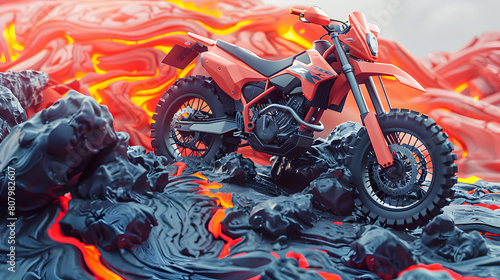 3D Flat Icon: Motorbike on Icelandic Lava Fields for Otherworldly Ride Through Volcanic Landscapes