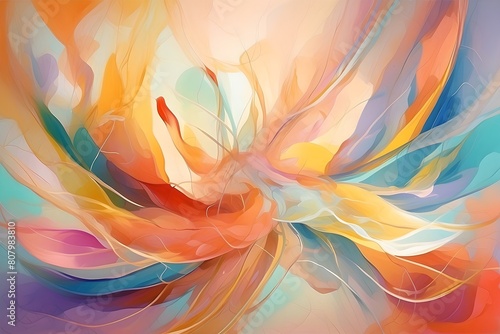 abstract colored veils intertwining with each other. Colorful wavy floral texture, liquid silk fire waves background. 3D special effect flowing abstract fantasy wavy background. Ai generated photo