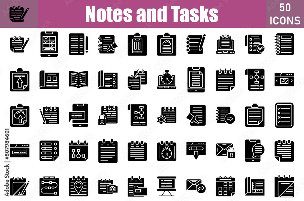 Notes And Tasks icon set. Containing Book, diary, note, notebook, notepad, notes and more. Vector web icons collection Notes And Tasks icon set. Containing Book, diary, note, notebook, notepad, notes and more. Vector web icons collection
