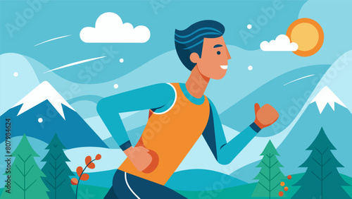 Breathing in the fresh crisp air a marathon runner feels alive and in tune with their body as they ride the wave of the powerful runners high.. Vector illustration
