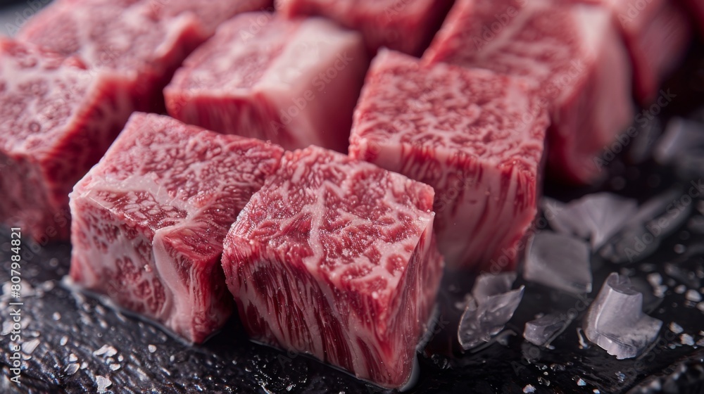 A close-up of marbled steak cuts, highlighting premium quality meat A close-up of marbled steak cuts, highlighting premium quality meat