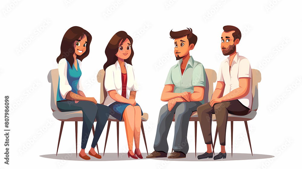 Obraz premium Vector illustration of a married couple on a sofa and an elderly psychologist