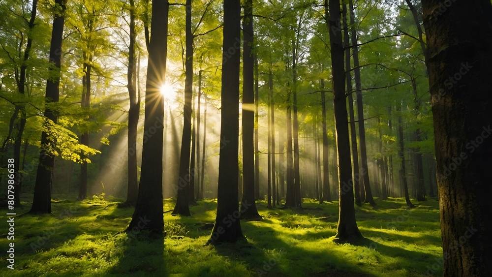 Obraz premium 木漏れ日の森