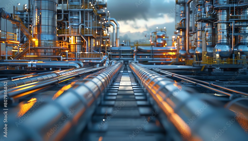intricate details of natural gas pipelines from a low-angle perspective using digital photorealistic rendering Highlight the industrial complexity and structural elegance intricate details of natural gas pipelines from a low-angle perspective using digital photorealistic rendering Highlight the industrial complexity and structural elegance