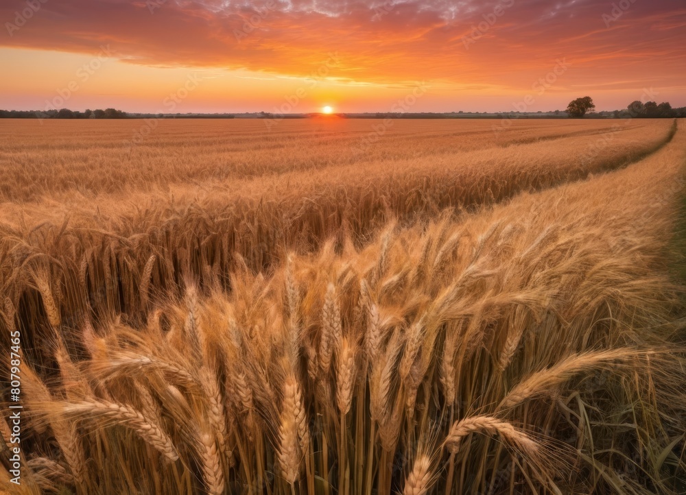 Obraz premium wheat field at sunset