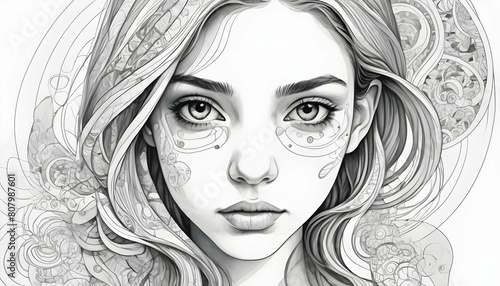 Craft a line art portrait of a girl with a contemp upscaled 5