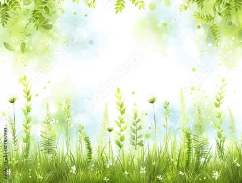 A vibrant grassy border element  showcasing the natural beauty of detailed blades and a variety of green tones  isolated on a white background for greeting card embellishment