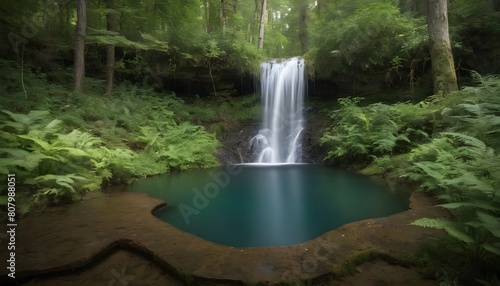 A hidden waterfall cascading down into a forest po upscaled 4