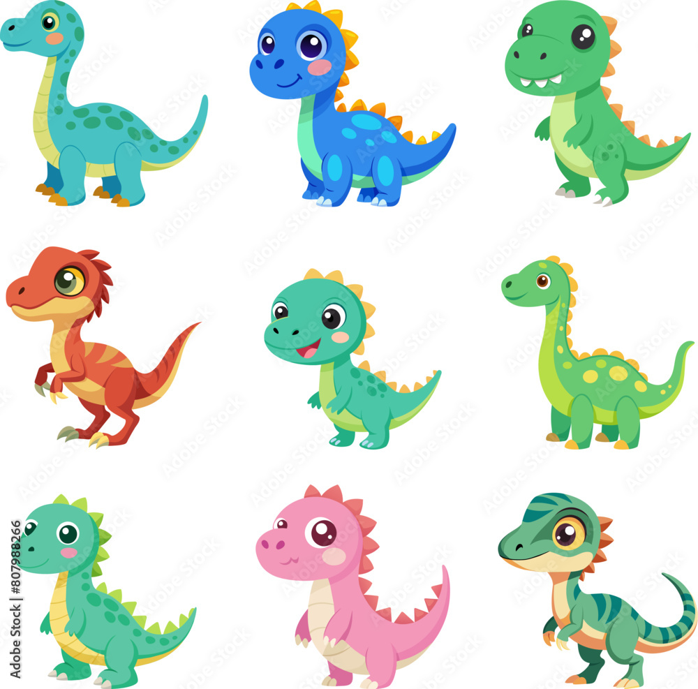 Cute dinosaurs vector cartoon set Cute dinosaurs vector cartoon set