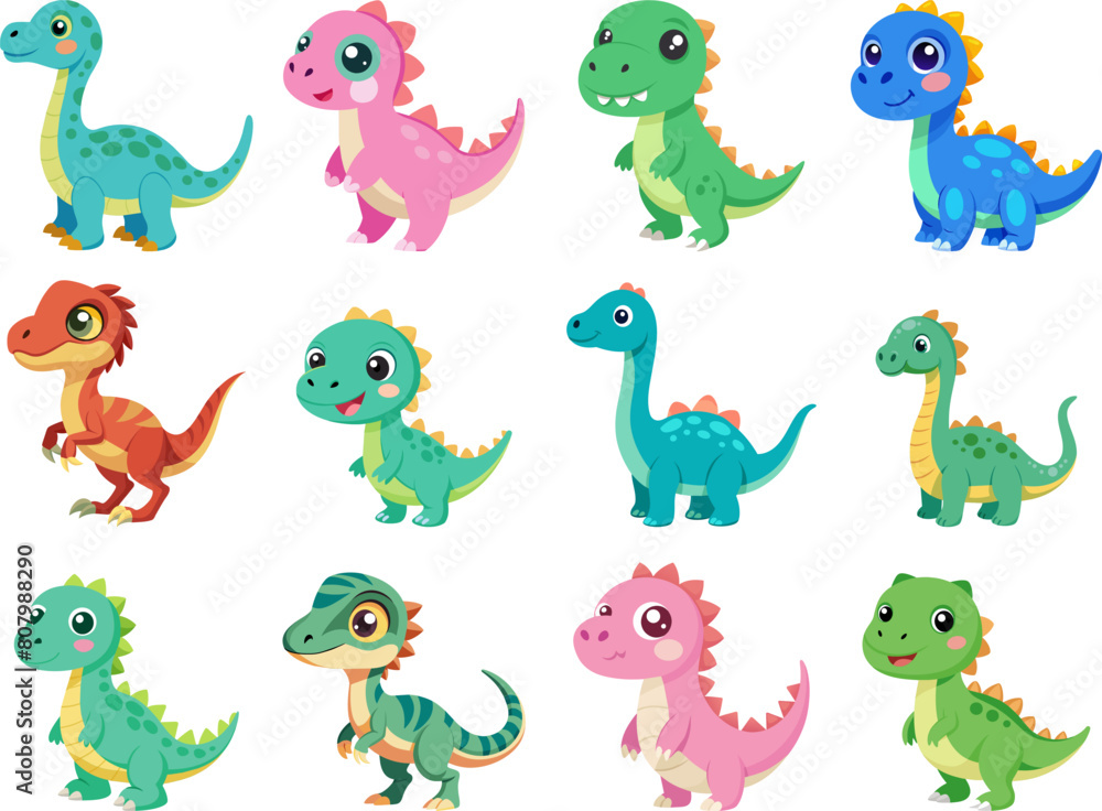Cute dinosaurs vector cartoon set Cute dinosaurs vector cartoon set