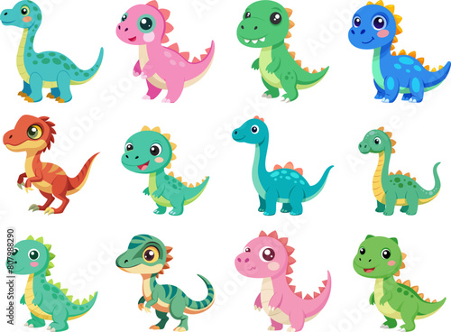 Cute dinosaurs vector cartoon set