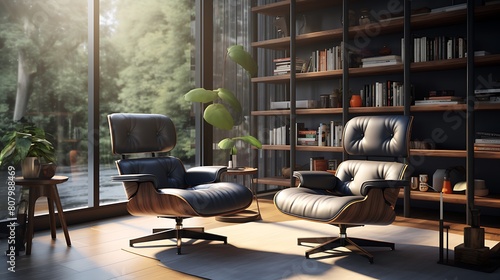 A sleek swivel chair in a home office, providing flexibility and comfort for productive work sessions photo