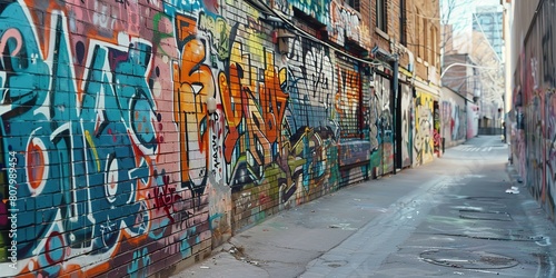 graffiti wall on streetside along the alley, Generative Ai photo