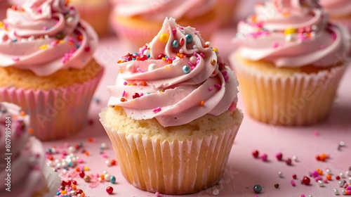 Colorful Cupcakes with Sprinkled Frosting for Festive