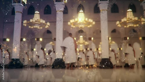 muslims doing tawaf e kaaba during hajj. placeholder for text. promo and intro for hajj.  photo