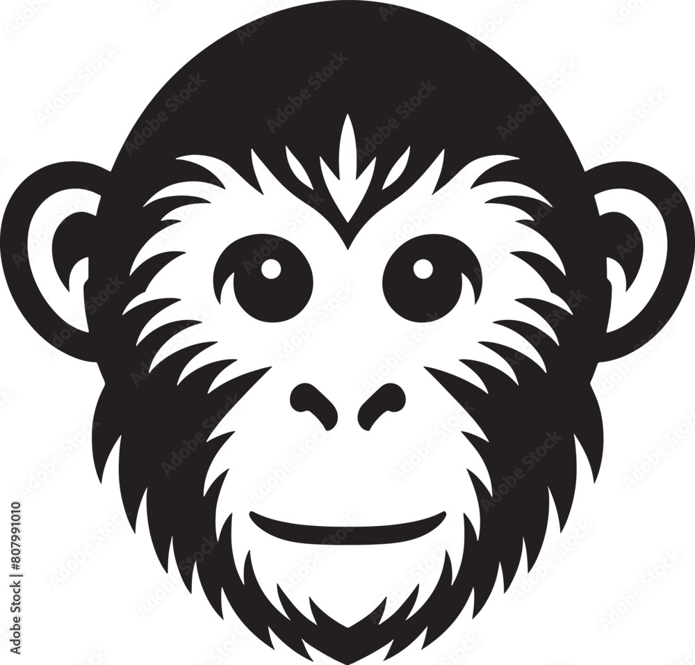 Monkey Face illustration vector flat black and white clipart icon design template Monkey Face illustration vector flat black and white clipart icon design template