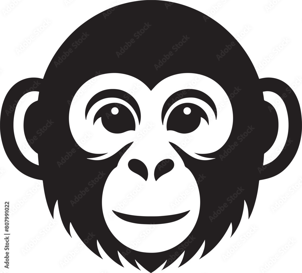 Fototapeta premium Monkey Face illustration vector flat black and white clipart icon design template