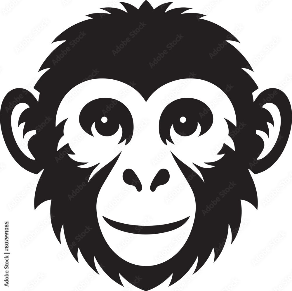 Fototapeta premium Monkey Face illustration vector flat black and white clipart icon design template