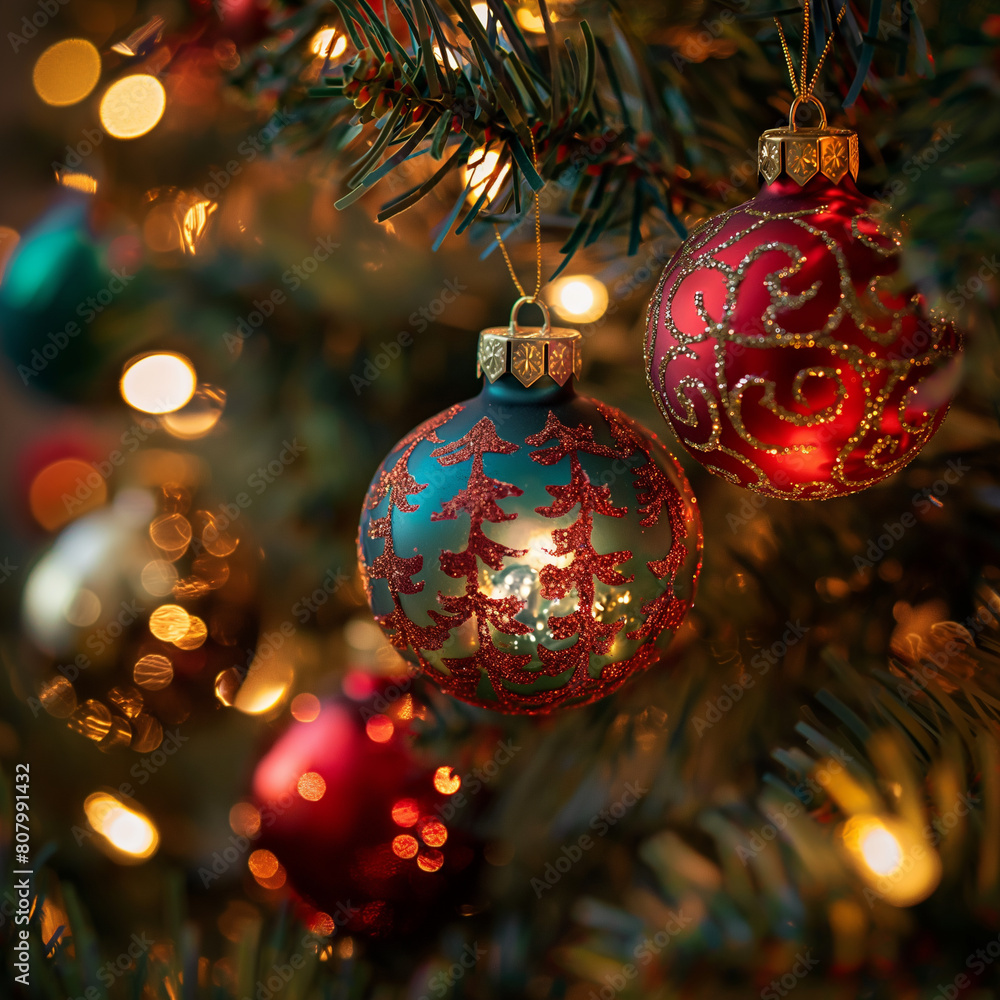 A Christmas tree with many blue and gold ornaments, including a star A Christmas tree with many blue and gold ornaments, including a star