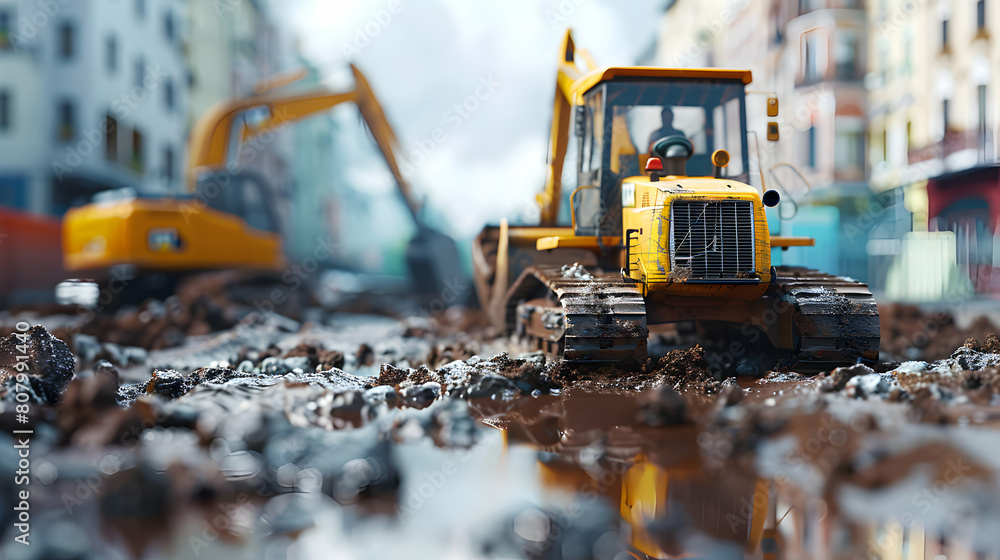 Photo Realistic Construction Machinery Operating on Site: Demonstrating Equipment's Role in Land Development Photo Realistic Construction Machinery Operating on Site: Demonstrating Equipment's Role in Land Development