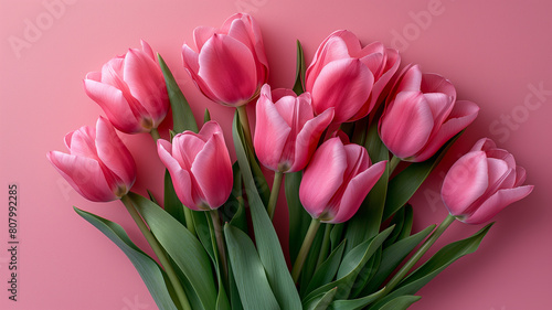 A bouquet of pink tulips is arranged in a vase © wassana