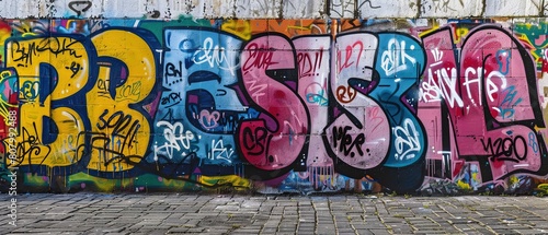 graffiti wall at street side  foot path with grungy rebel artwork  Generative Ai